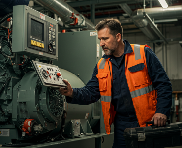 A photo of a generator maintenance technician